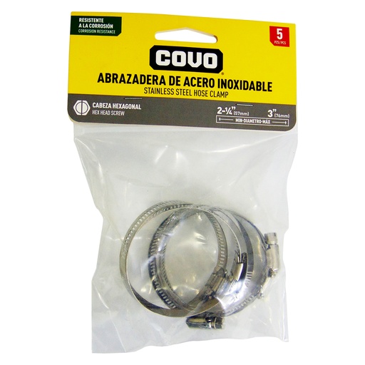 [10111] ABRAZADERAS 2 1/4" A 3" DE ACERO INOXIDABLE COVO