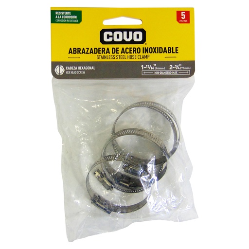 [10112] ABRAZADERAS 1 13/16" A 2 3/4" DE ACERO INOXIDABLE COVO