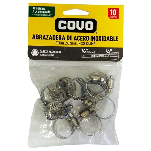 [10124] ABRAZADERAS 1/2" A 3/4" DE ACERO INOXIDABLE COVO