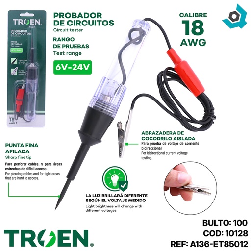 [10128] PROBADOR DE VOLTAJE 6V-24V TROEN