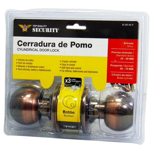 [10160] CERRADURA PARA DORMITORIO DE POMO BRONCE SECURITY