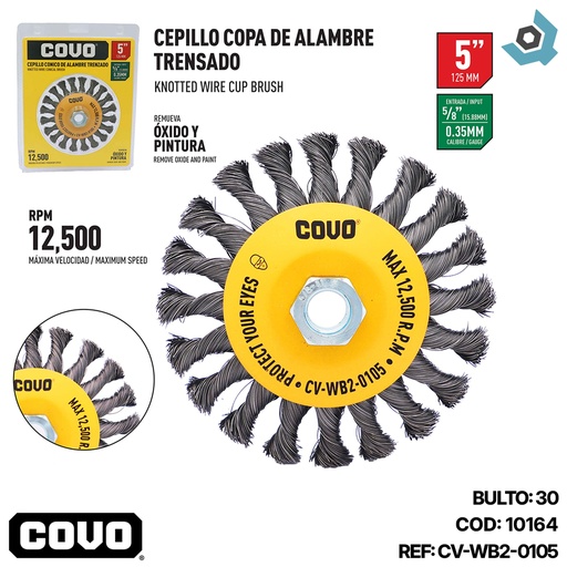 [10164] DISCO CEPILLO CONICO DE ALAMBRE 5" X 5/8" COVO