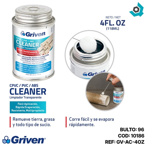 [10186] LIMPIADOR MULTIPROPOSITO TRANSPARENTE 4OZ GRIVEN
