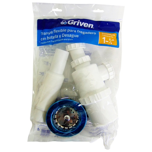 [10202] SIFON PARA FREGADERO 1 1/2" FLEIXBLE CON BOTELLA GRIVEN