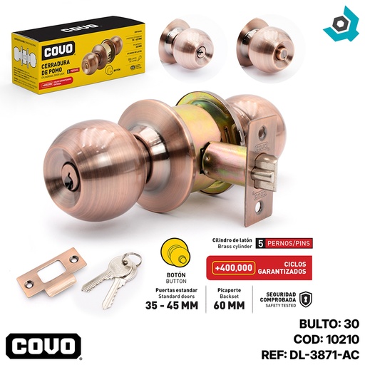 [10210] CERRADURA PARA DORMITORIO DE POMO COBRE COVO