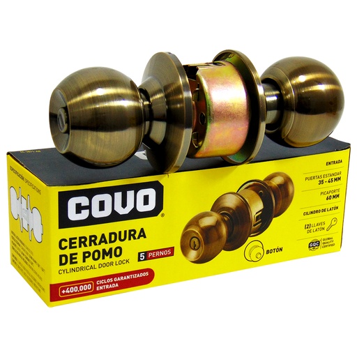 [10211] CERRADURA PARA DORMITORIO DE POMO LATON COVO
