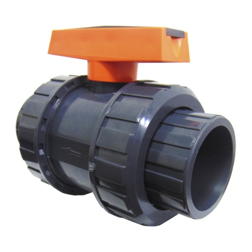 [10314] VALVULA BOLA DOBLE 2 1/2" PVC SIN ROSCA TUBRICA