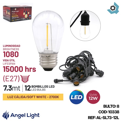 [10338] BOMBILLOS LED 2W X 12 PIEZAS VINTAGE ANGEL LIGHT