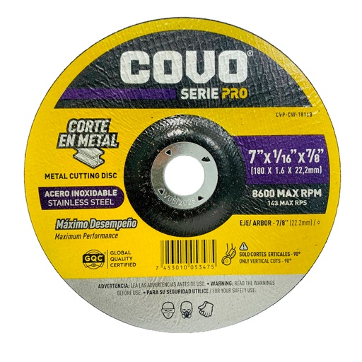 [10369] DISCO PARA CORTE 7" DE METAL COVO PRO