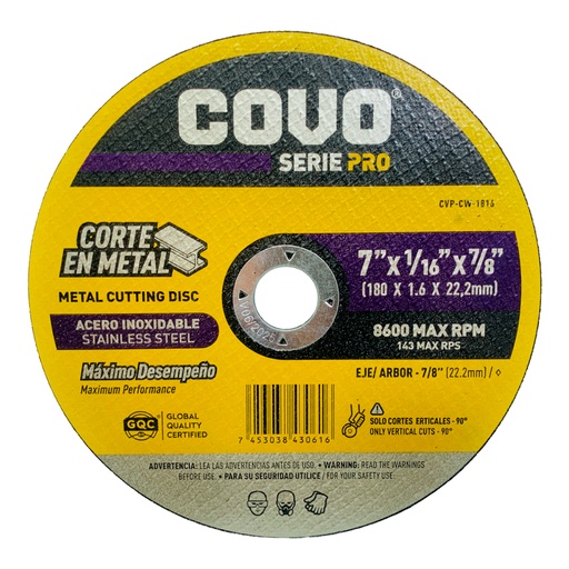[10370] DISCO PARA CORTE 7" DE METAL COVO PRO