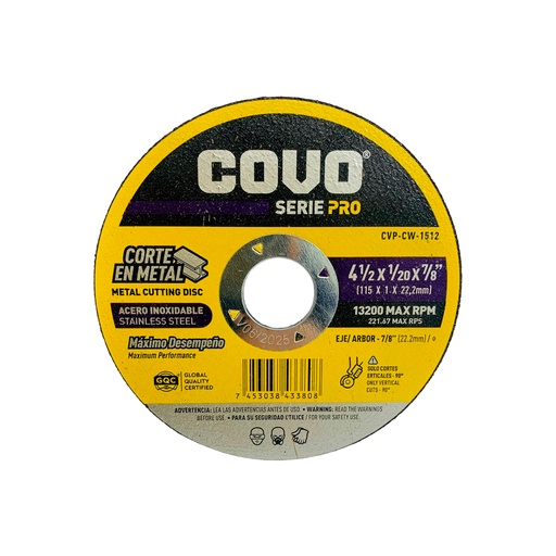 [10372] DISCO PARA CORTE EN METAL 4 1/2" FINO  COVO PRO