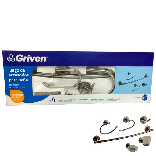[10383] JUEGO DE ACCESORIOS DE BANO 6 PIEZAS SATINADO GRIVEN