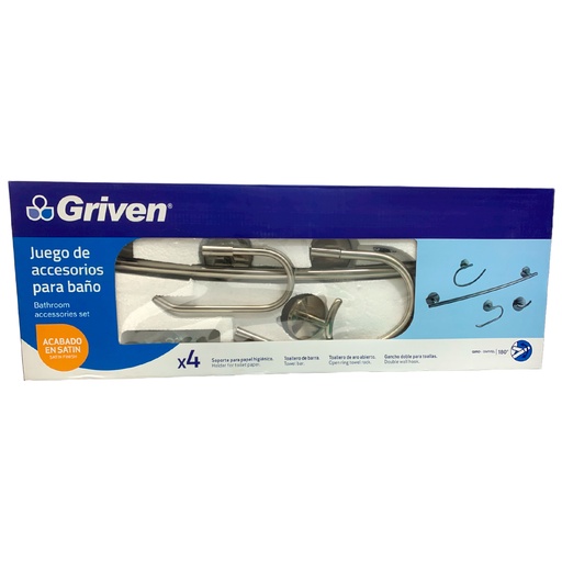 [10390] JUEGO DE ACCESORIOS 4 PIEZAS SATINADO GRIVEN