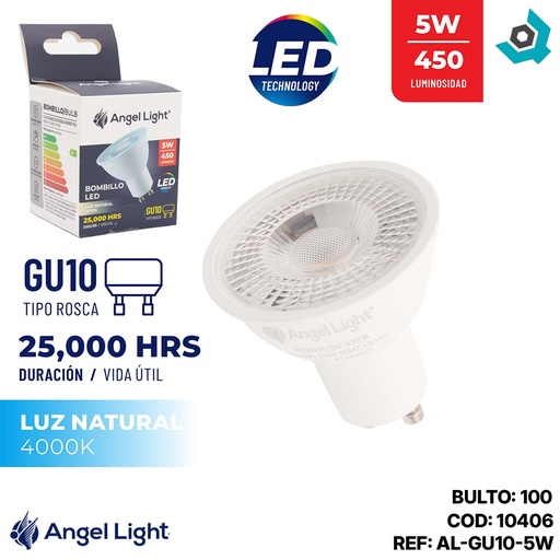 [10406] BOMBILLO LED DICROICO 5W GU10 4000K ANGEL LIGHT