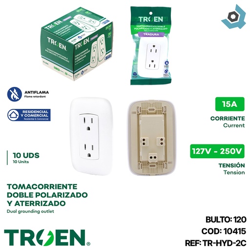 [10415] TOMACORRIENTE ESTANDAR DOBLE BLANCO TROEN