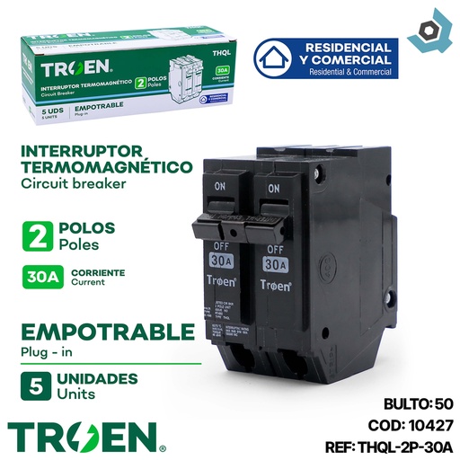 [10427] BREAKER PARA EMPOTRAR 2P X 30AMP TROEN
