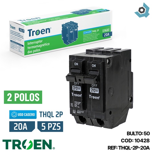 [10428] BREAKER PARA EMPOTRAR 2P X 20AMP TROEN