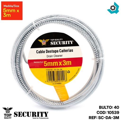 [10539] CABLE DESTAPA CANERIA 5MM X 3M SECURITY