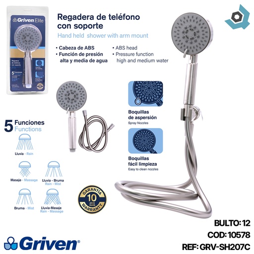 [10578] REGADERA TIPO TELEFONO CON SOPORTE GRIVEN ELITE