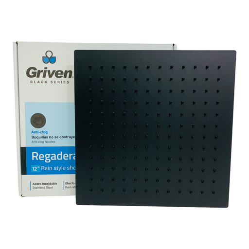 [10638] REGADERA PARA DUCHA TIPO LLUVIA CUADRADA 12" GRIVEN BLACK