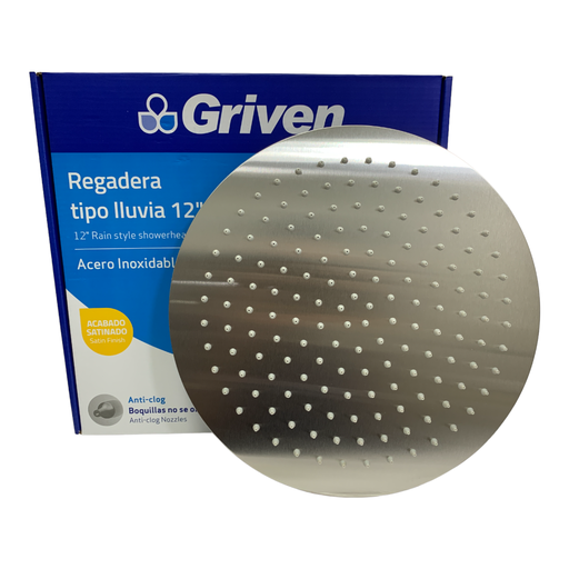 [10639] REGADERA PARA DUCHA TIPO LLUVIA REDONDA 12" SATINADA GRIVEN