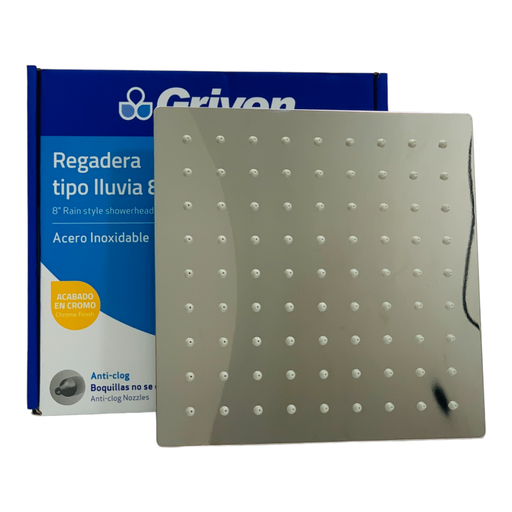 [10640] REGADERA PARA DUCHA TIPO LLUVIA CUADRADA 8" CROMADA GRIVEN