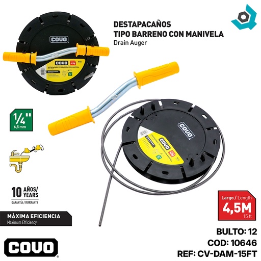 [10646] GUIA DESTAPACANOS TIPO BARRENO CON MANIVELA 4.5M COVO