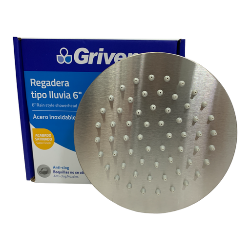 [10649] REGADERA PARA DUCHA TIPO LLUVIA REDONDA 6" SATINADA GRIVEN