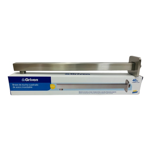 [10650] BRAZO DE DUCHA CUADRADO 40CM SATINADO GRIVEN