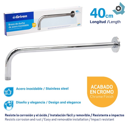 [10653] BRAZON DE DUCHA 40CM CROMADO GRIVEN