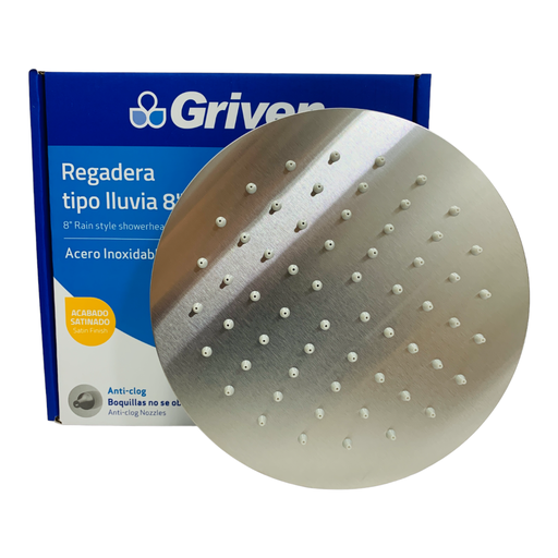 [10655] REGADERA PARA DUCHA TIPO LLUVIA REDONDA 8" SATINADA GRIVEN