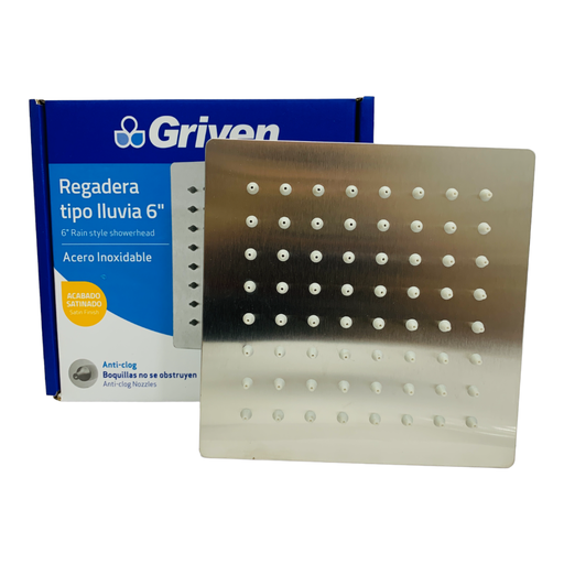 [10656] REGADERA PARA DUCHA TIPO LLUVIA CUADRADA 6" SATINADA GRIVEN