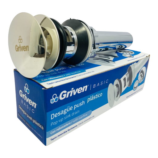 [10659] DESAGUE PUSH PLASTICO CROMADO CON REBOSADERO GRIVEN BASIC