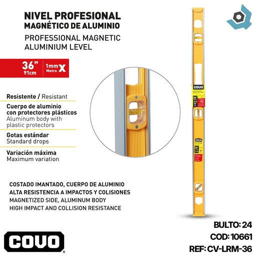 [10661] NIVEL PROFESIONAL MAGNETICO DE ALUMINIO 36" COVO