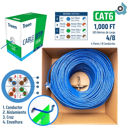 [10667] BOBINA DE CABLE DE RED UTP CAT6 305 METROS TROEN