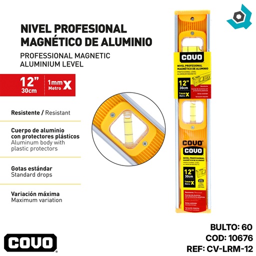 [10676] NIVEL PROFESIONAL MAGNETICO DE ALUMINIO 12" COVO