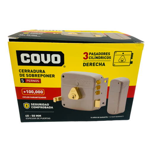 [10714] CERRADURA DE SOBREPONER DERECHA 3 PASADORES CILINDRICOS COVO