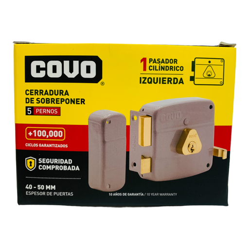 [10717] CERRADURA DE SOBREPONER IZQUIERDA 1 PASADOR CILINDRICO COVO