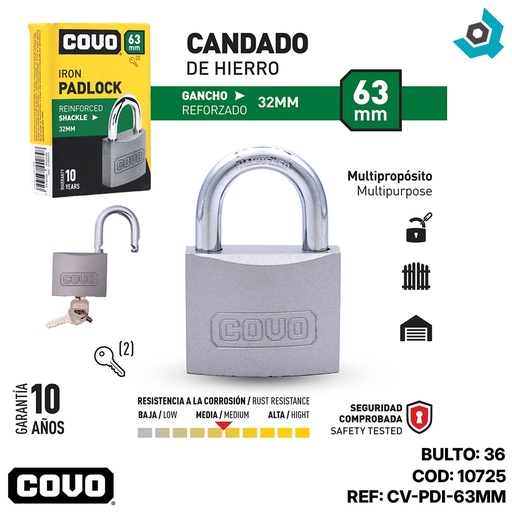 [10725] CANDADO 63MM HIERRO COVO