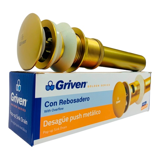 [10741] DESAGUE PUSH METALICO CON REBOSADERO DORADO GRIVEN GOLDEN