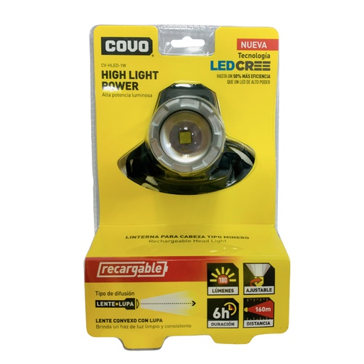 [10745] LINTERNA LED PARA CABEZA 3W TIPO MINERO RECARGABLE COVO