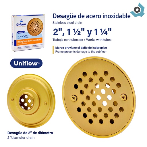 [10747] DESAGUE DE PISO 2" DORADO GRIVEN GOLDEN