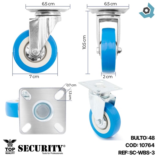 [10764] RUEDA DE PVC 3" SIN FRENO SECURITY