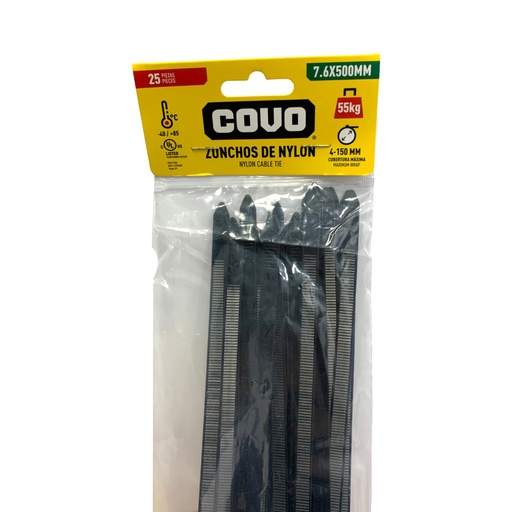 [10780] TIRRAJE NYLON NEGRO 7.6 X 500MM 25PZAS COVO