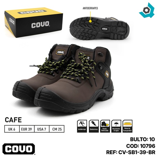 [10796] BOTAS DE SEGURIDAD MARRON TALLA 39 COVO