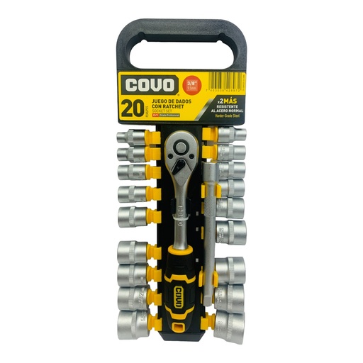 [10801] JUEGO DE DADOS CON RACHET 3/8" 20 PZA COVO