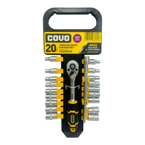 [10802] JUEGO DE DADOS CON RACHET 1/4" 20 PZA COVO