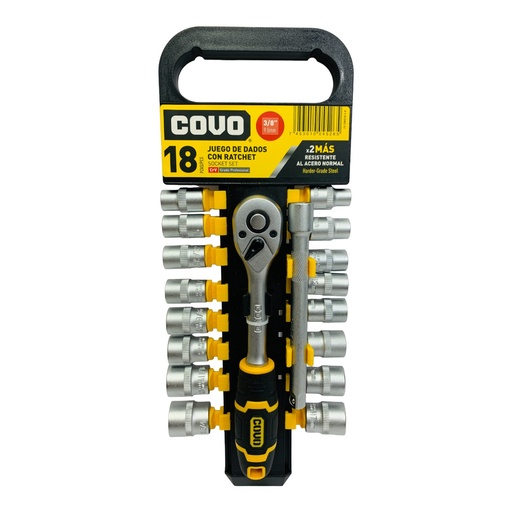 [10804] JUEGO DE DADOS CON RACHET 3/8" 18 PZA COVO