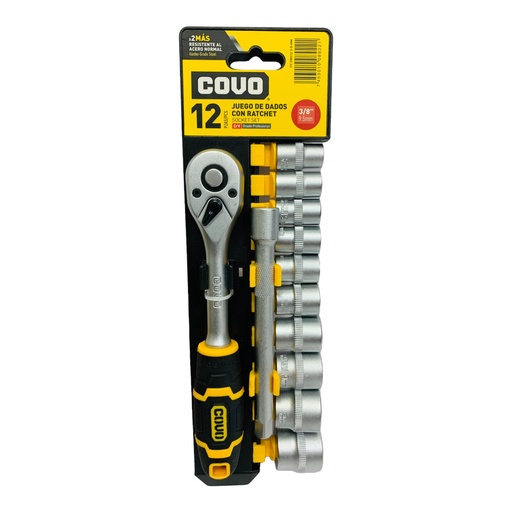 [10806] JUEGO DE DADOS CON RACHET 3/8" 12 PZA COVO