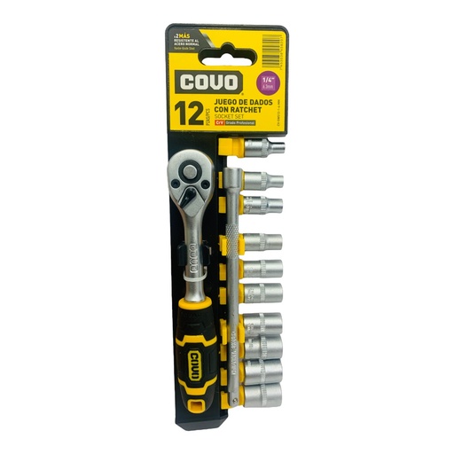 [10808] JUEGO DE DADOS CON RACHET 1/4" 12 PZA COVO